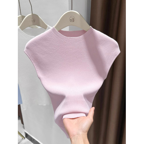 氣質半高領天絲針織背心女薄款無袖休閒打底衫韓系百搭坎肩上衣夏