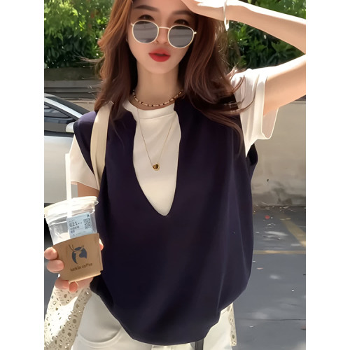 阿瓦薩法式假兩件針織衫女2025新款設計感小衆修身顯瘦打底衫上衣