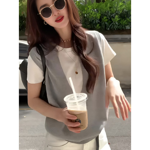 阿瓦薩法式假兩件針織衫女2025新款設計感小衆修身顯瘦打底衫上衣