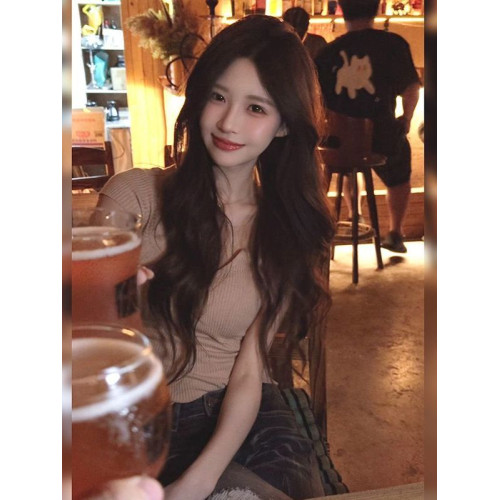 純欲風辣妹性感V領短袖針織衫女夏季新款修身顯瘦內搭打底衫上衣