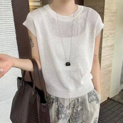 飛飛袖亞麻冰絲針織衫女歐洲站2025夏裝新款歐貨女裝韓版打底衫潮