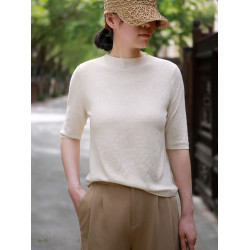 帛色春夏韓版簡約針織衫女2025新款無縫一體寬松簡約打底衫短袖T