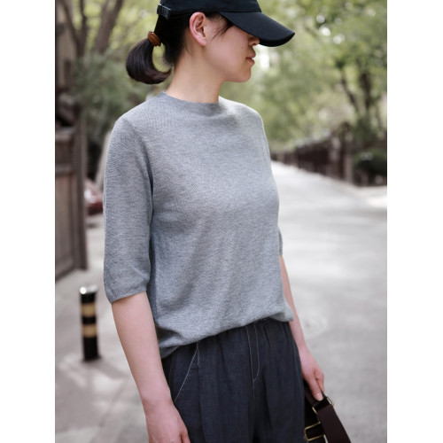 帛色春夏韓版簡約針織衫女2025新款無縫一體寬松簡約打底衫短袖T