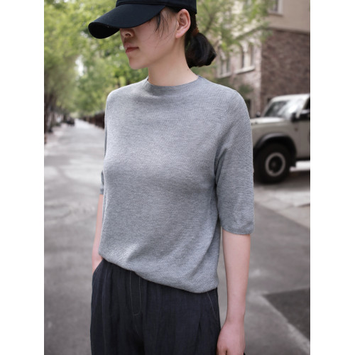 帛色春夏韓版簡約針織衫女2025新款無縫一體寬松簡約打底衫短袖T