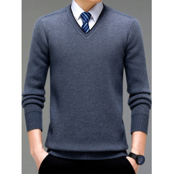 100%純羊毛衫男士毛衣秋冬季大碼加絨加厚雞心領內搭針織打底衫