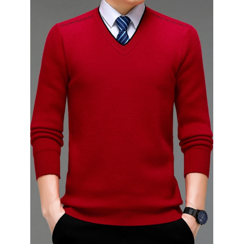 100%純羊毛衫男士毛衣秋冬季大碼加絨加厚雞心領內搭針織打底衫