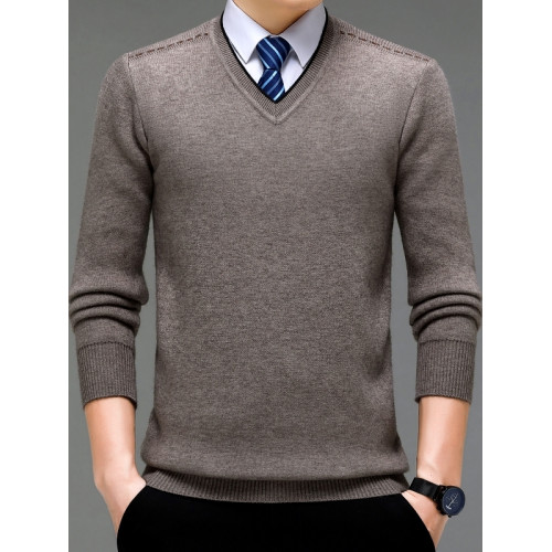 100%純羊毛衫男士毛衣秋冬季大碼加絨加厚雞心領內搭針織打底衫