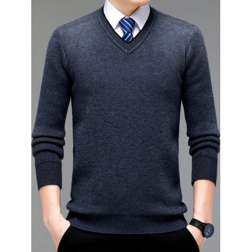 100%純羊毛衫男士毛衣秋冬季大碼加絨加厚雞心領內搭針織打底衫