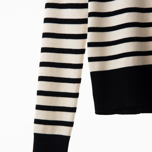 條紋針織衫女秋冬2024新款外搭毛衣休閒修身顯瘦長袖打底衫上衣