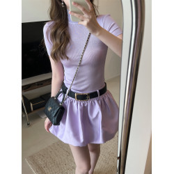 縱享絲滑 四季款ji致膚感紫色立領彈力針織打底衫