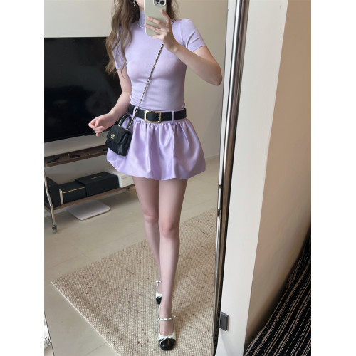 縱享絲滑 四季款ji致膚感紫色立領彈力針織打底衫