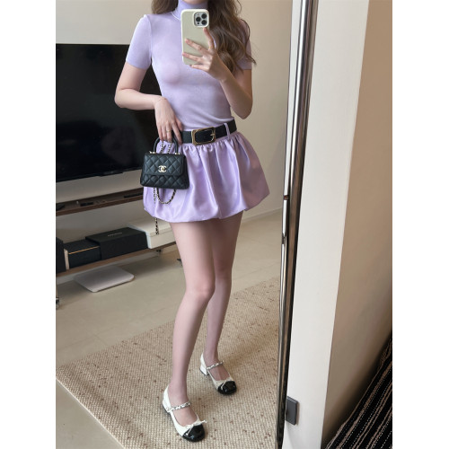 縱享絲滑 四季款ji致膚感紫色立領彈力針織打底衫