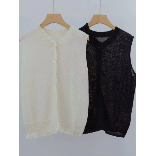 2025夏季新款女裝白色無袖毛針織衫女寬松圓領套頭打底衫