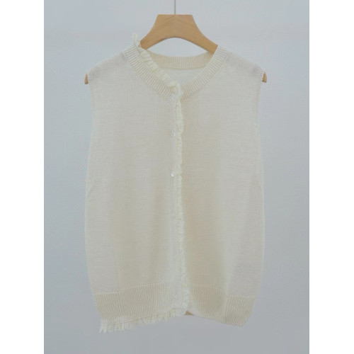 2025夏季新款女裝白色無袖毛針織衫女寬松圓領套頭打底衫