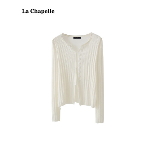 拉夏貝爾/La Chapelle秋季新款設計感V領針織衫女開叉紐釦打底衫