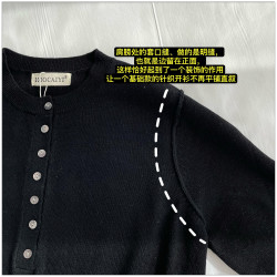 2024春顯瘦顯單薄 亨利領排釦針織衫女蠶絲棉羊毛打底衫薄毛衣女