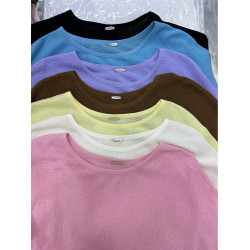 敭子紗大圓領真絲+美麗諾羊毛短袖針織衫寬松休閒上衣打底衫夏薄