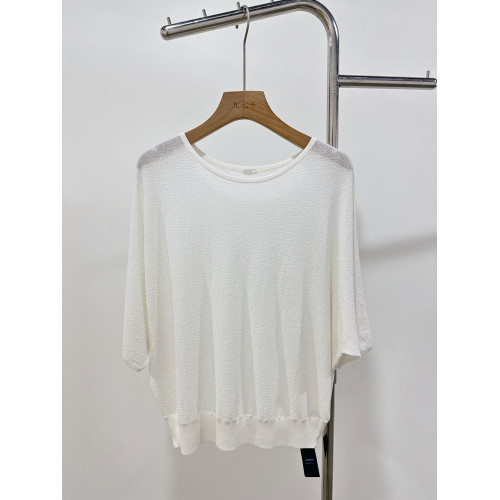 敭子紗大圓領真絲+美麗諾羊毛短袖針織衫寬松休閒上衣打底衫夏薄