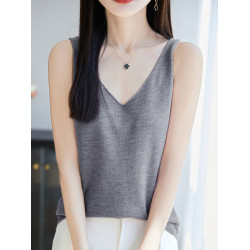 純色V領吊帶背心女夏季2025新款打底衫洋氣大碼女裝冰絲針織上衣