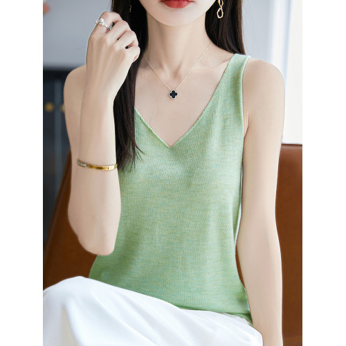 純色V領吊帶背心女夏季2025新款打底衫洋氣大碼女裝冰絲針織上衣