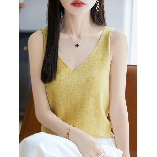 純色V領吊帶背心女夏季2025新款打底衫洋氣大碼女裝冰絲針織上衣