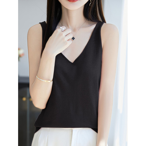 純色V領吊帶背心女夏季2025新款打底衫洋氣大碼女裝冰絲針織上衣