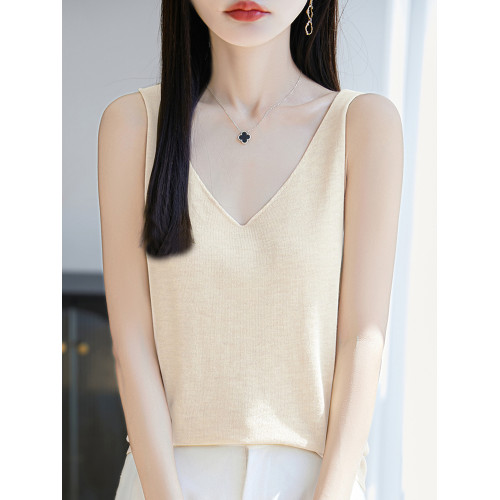 純色V領吊帶背心女夏季2025新款打底衫洋氣大碼女裝冰絲針織上衣