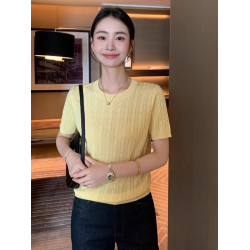 巴巴蟻法式冰絲針織衫女2025夏季新款圓領短袖上衣修身顯瘦打底衫