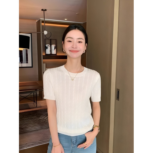 巴巴蟻法式冰絲針織衫女2025夏季新款圓領短袖上衣修身顯瘦打底衫