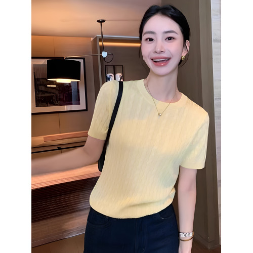 巴巴蟻法式冰絲針織衫女2025夏季新款圓領短袖上衣修身顯瘦打底衫