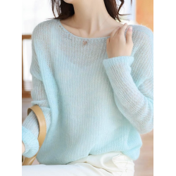 慵懶風鏤空圓領套頭內搭打底衫遮肉顯瘦氣質純色針織衫百搭上衣女