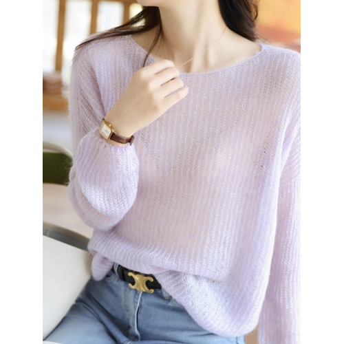 慵懶風鏤空圓領套頭內搭打底衫遮肉顯瘦氣質純色針織衫百搭上衣女