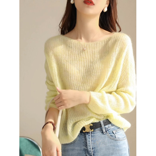 慵懶風鏤空圓領套頭內搭打底衫遮肉顯瘦氣質純色針織衫百搭上衣女