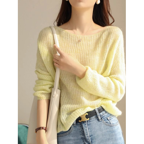 慵懶風鏤空圓領套頭內搭打底衫遮肉顯瘦氣質純色針織衫百搭上衣女