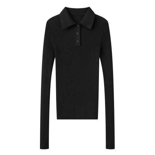 2025年秋季新款修身洋氣百搭翻領長袖針織衫輕薄透氣休閒打底衫女