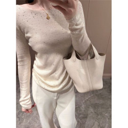 老錢風氣質重工燙鑽長袖針織衫春秋新款修身打底衫高級感內搭上衣