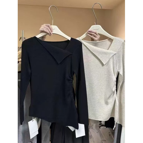 老錢風設計感斜領針織衫女秋冬新款長袖百搭獨特開叉打底衫毛衣