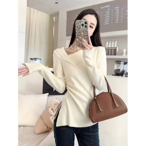 老錢風設計感斜領針織衫女秋冬新款長袖百搭獨特開叉打底衫毛衣