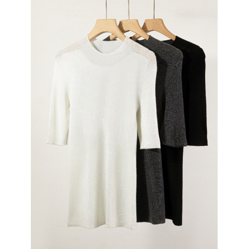 溫爾家 可機洗美麗諾細羊毛中袖女秋季半高領修身五分袖打底衫