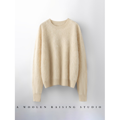 無縫山羊絨拉絨圓領套頭毛衣一線成衣女秋冬基礎款寬松羊毛打底衫
