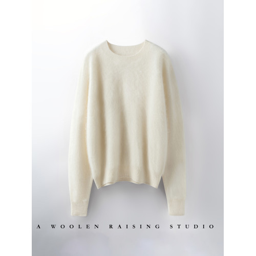 無縫山羊絨拉絨圓領套頭毛衣一線成衣女秋冬基礎款寬松羊毛打底衫