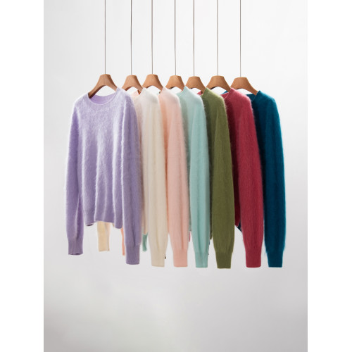 無縫山羊絨拉絨圓領套頭毛衣一線成衣女秋冬基礎款寬松羊毛打底衫