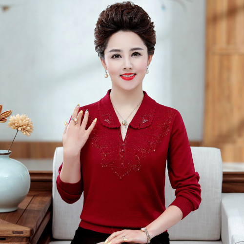 羊毛衫克萊因藍色寶石藍上衣服春秋女款打底針織媽奶中老年人女裝