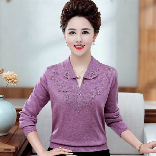 羊毛衫克萊因藍色寶石藍上衣服春秋女款打底針織媽奶中老年人女裝