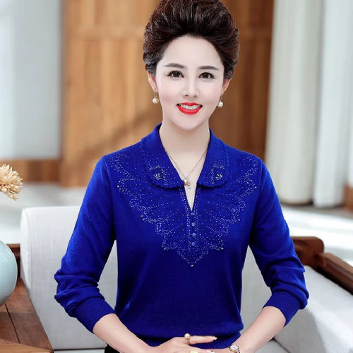 羊毛衫克萊因藍色寶石藍上衣服春秋女款打底針織媽奶中老年人女裝