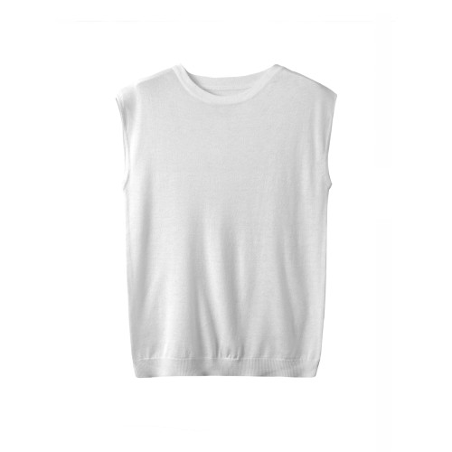 超細精紡羊毛圓領針織背心女夏季薄款寬松百搭無袖馬甲外穿打底衫