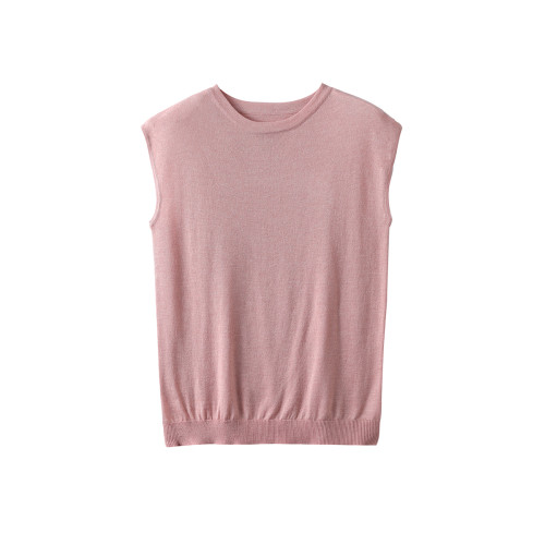 超細精紡羊毛圓領針織背心女夏季薄款寬松百搭無袖馬甲外穿打底衫