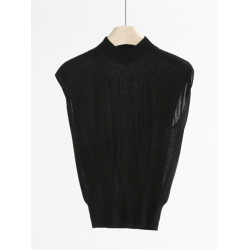 天絲+桑蠶絲半高領針織衫女夏季新款無袖修身顯瘦打底衫內搭上衣