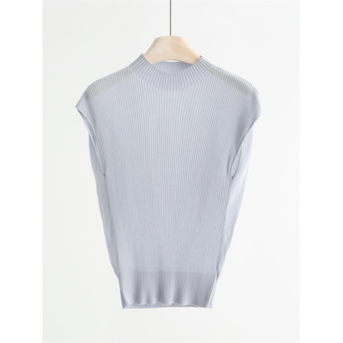 天絲+桑蠶絲半高領針織衫女夏季新款無袖修身顯瘦打底衫內搭上衣