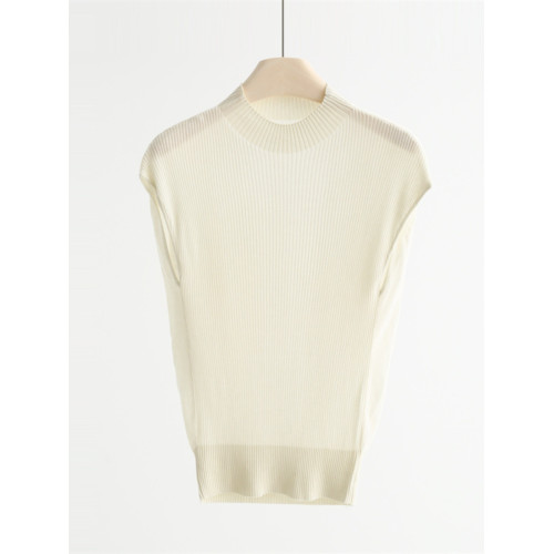 天絲+桑蠶絲半高領針織衫女夏季新款無袖修身顯瘦打底衫內搭上衣